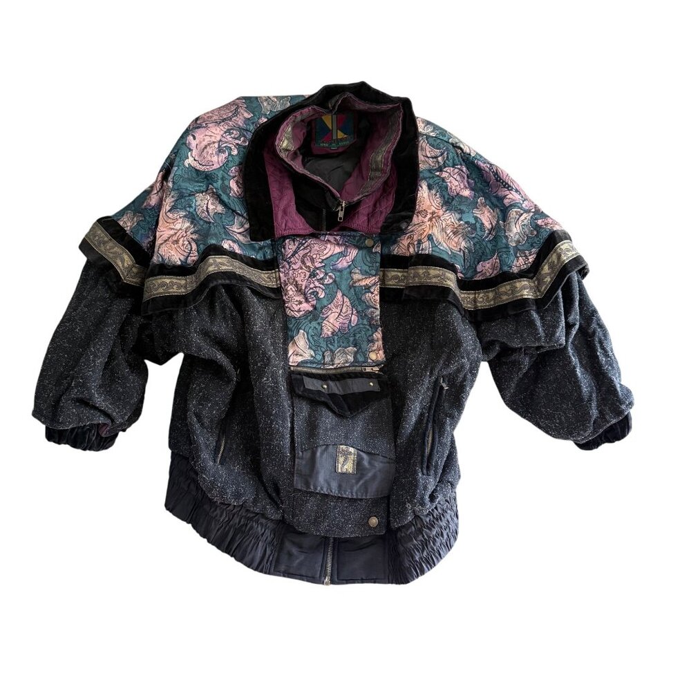 Vintage Komitor Womens 20W Floral Colorblock Jacket With Quilted Lining & Zip Fr